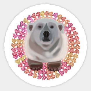 Polar Bear on circular heart pattern Sticker